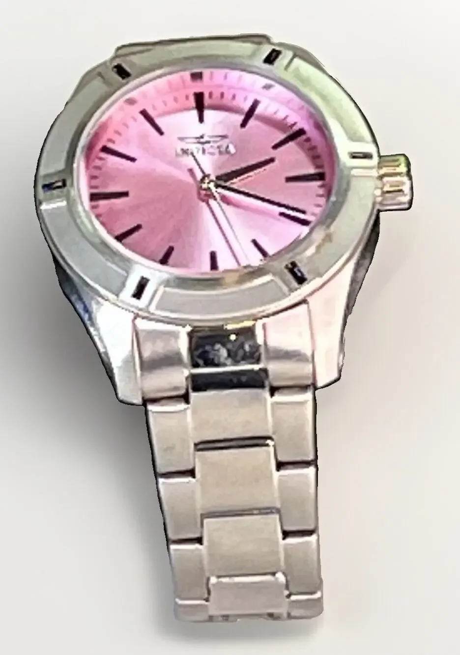 Invicta Women’s Silver Stainless Steel Pink Dial Quartz Wristwatch 50M